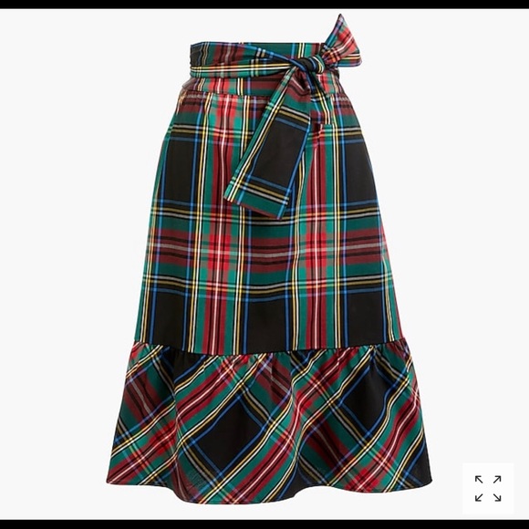 J. Crew Plaid Big Bow Midi Skirt size 6 EUC Ruffle Holiday NWT - Picture 2 of 4